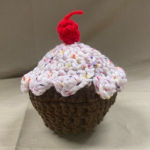 Crochet cupcake, with cherry on top pin cushion